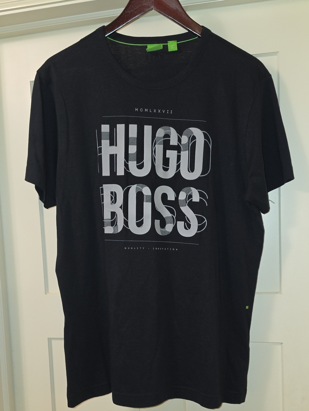 Great Condition Hugo Boss Black T-Shirt with Gray Logo Print